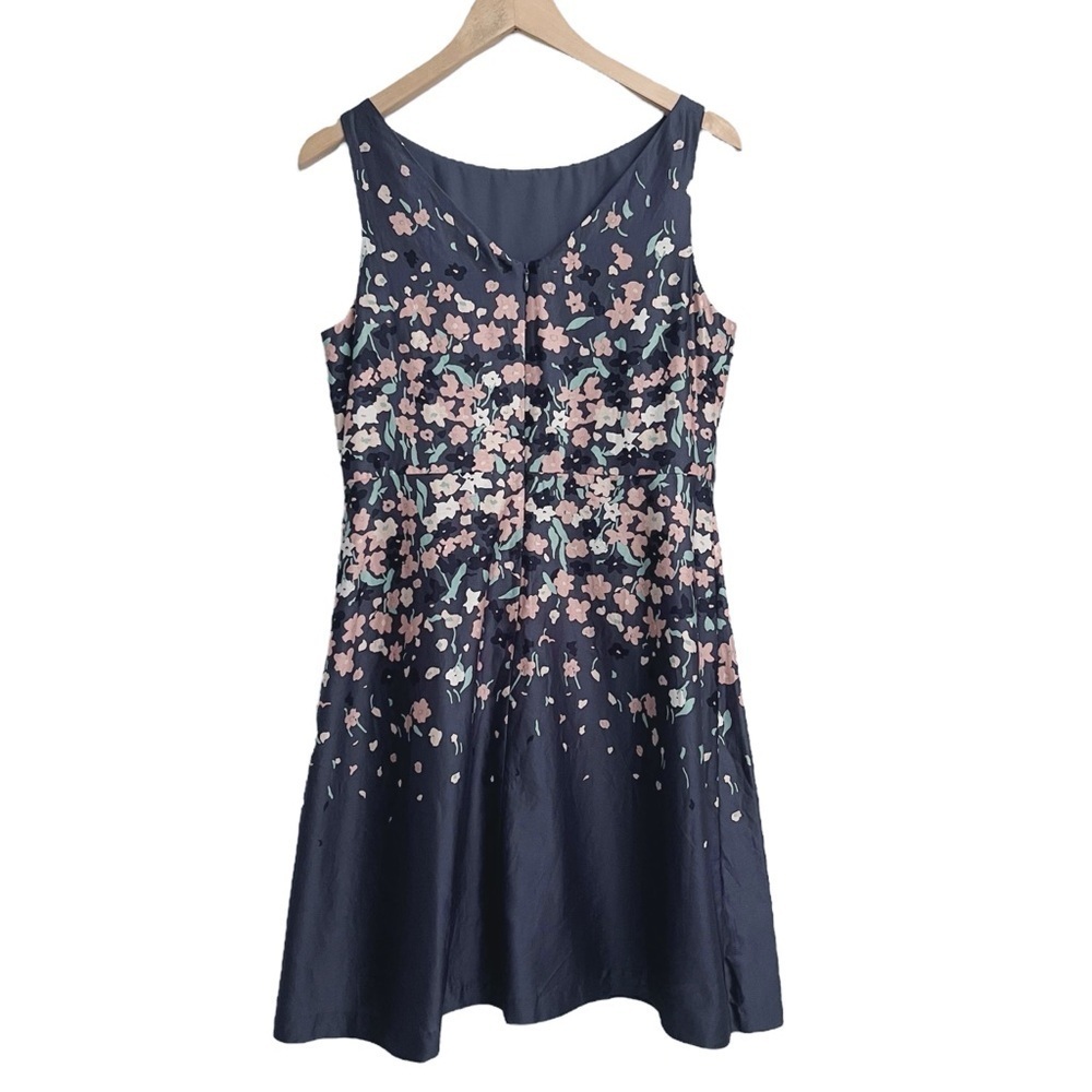 Loft Fit And Flair Blue Gray Floral Sleeveless Dress Above the Knee Size 8P - Picture 4 of 7